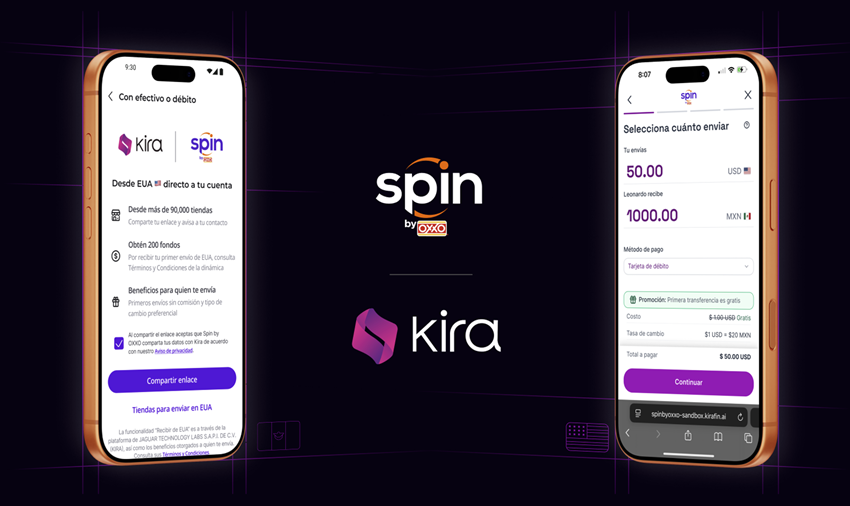 Spin by OXXO® y Kira anuncian alianza para recibir fondos desde Estados Unidos, sin complicaciones.