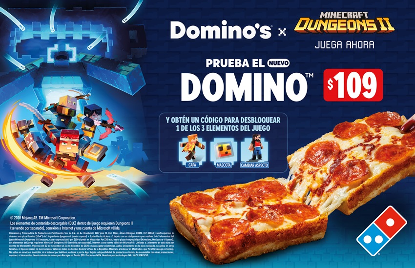 Llega a México la pizza “Domino™” de la que todos hablan para crear una Noche de Juego perfecta en colaboración con Minecraft Dungeons II