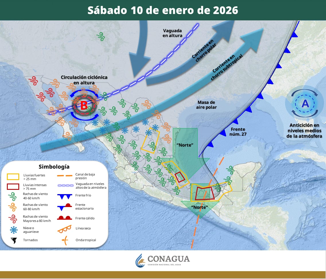 Protección Civil emite recomendaciones por ingreso de frente frío No. 27 a Chiapas