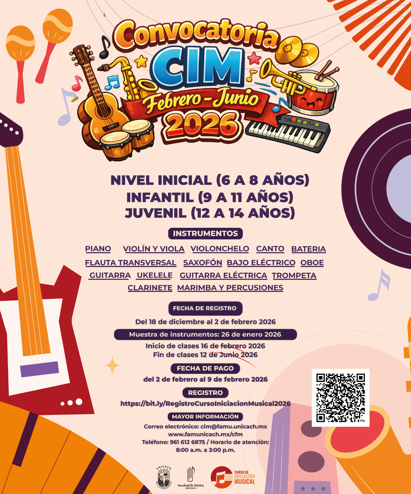 Abierta la convocatoria al Centro de Iniciación Musical de la UNICACH