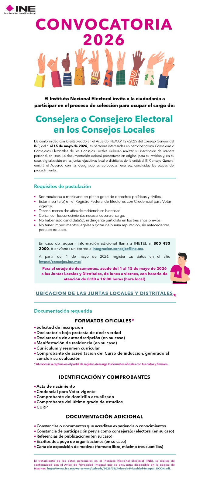Abierta la convocatoria para participar como Consejera o Consejero Electoral del Consejo Local del INE en Chiapas
